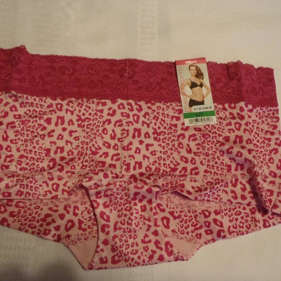 MAIDENFORM M 6 Pink Leopard Print Lace Waist Boyshort Panty NWT 40813 - Picture 1 of 2